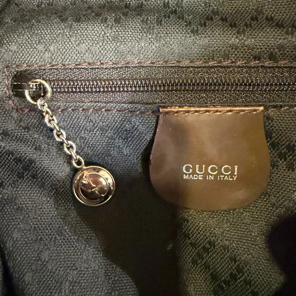 Vintage Gucci Brown Mini Backpack w/ Bamboo Handle Patent Leather + Nylon Auth